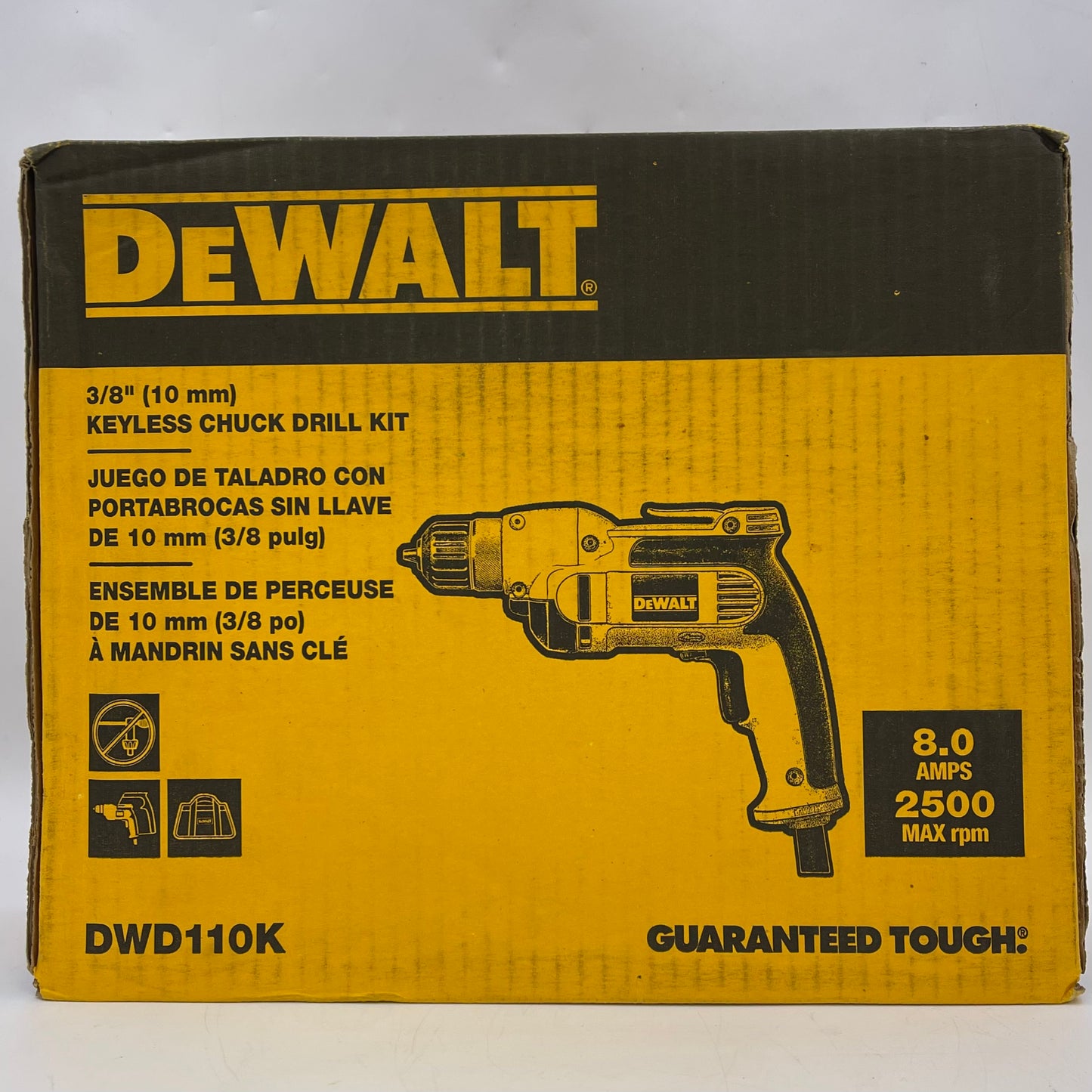 New DeWalt DWD110K 3/8" (10mm) Keyless Chuck Drill Kit
