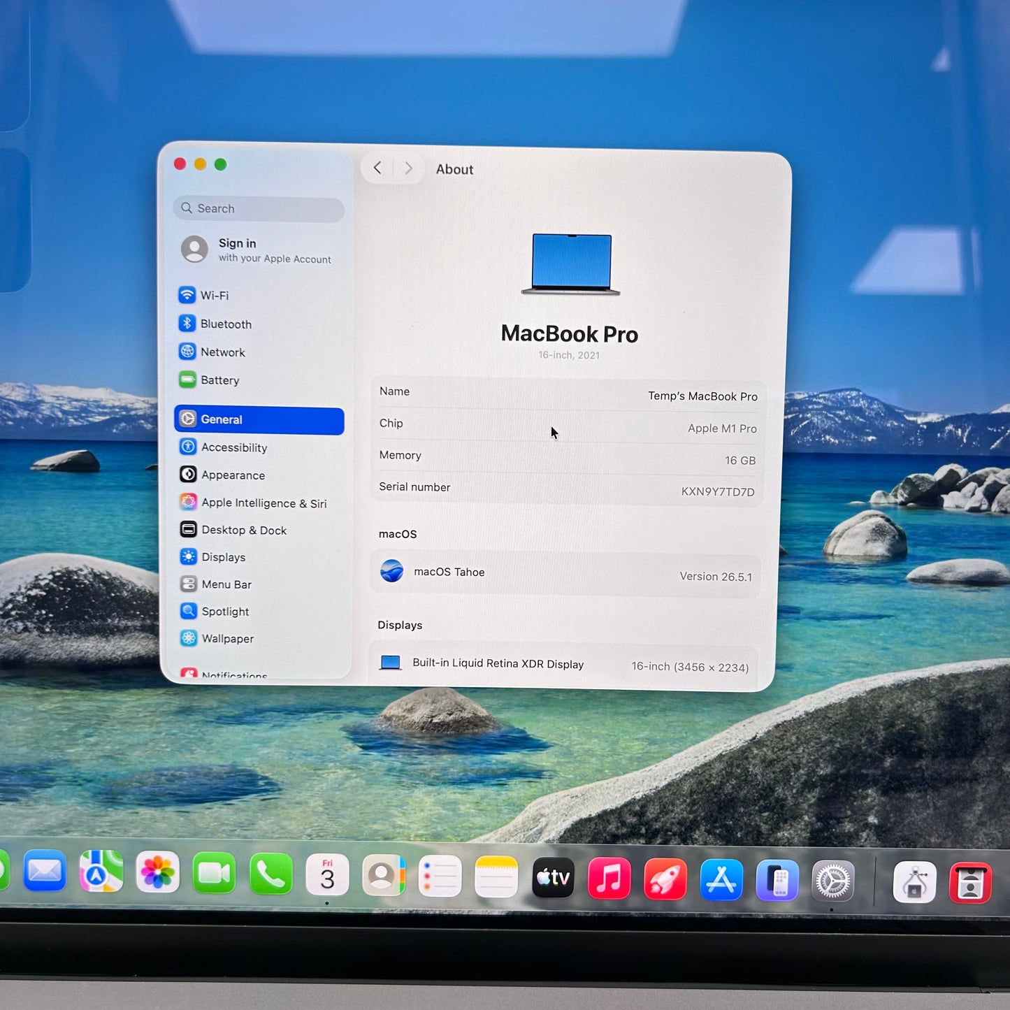 2021 Apple MacBook Pro 16" M1 Pro 16C GPU 3.2GHz 16GB RAM 512GB SSD A2485