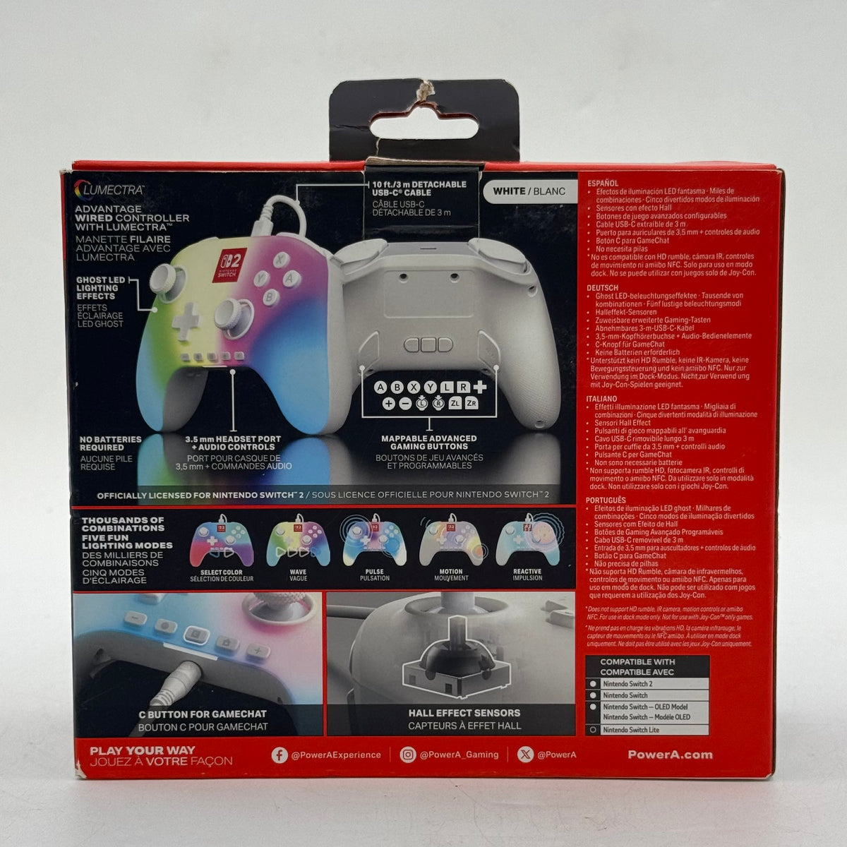 New PowerA Advantage Wired Controller White NSGP0524-01 Controller For Switch 2