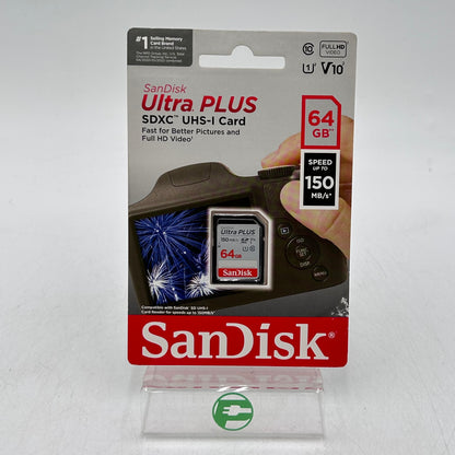 New SanDisk Ultra Plus 64GB 150MB/s E150 SDXC Card HD SDSDUWC-064G-AP6IN