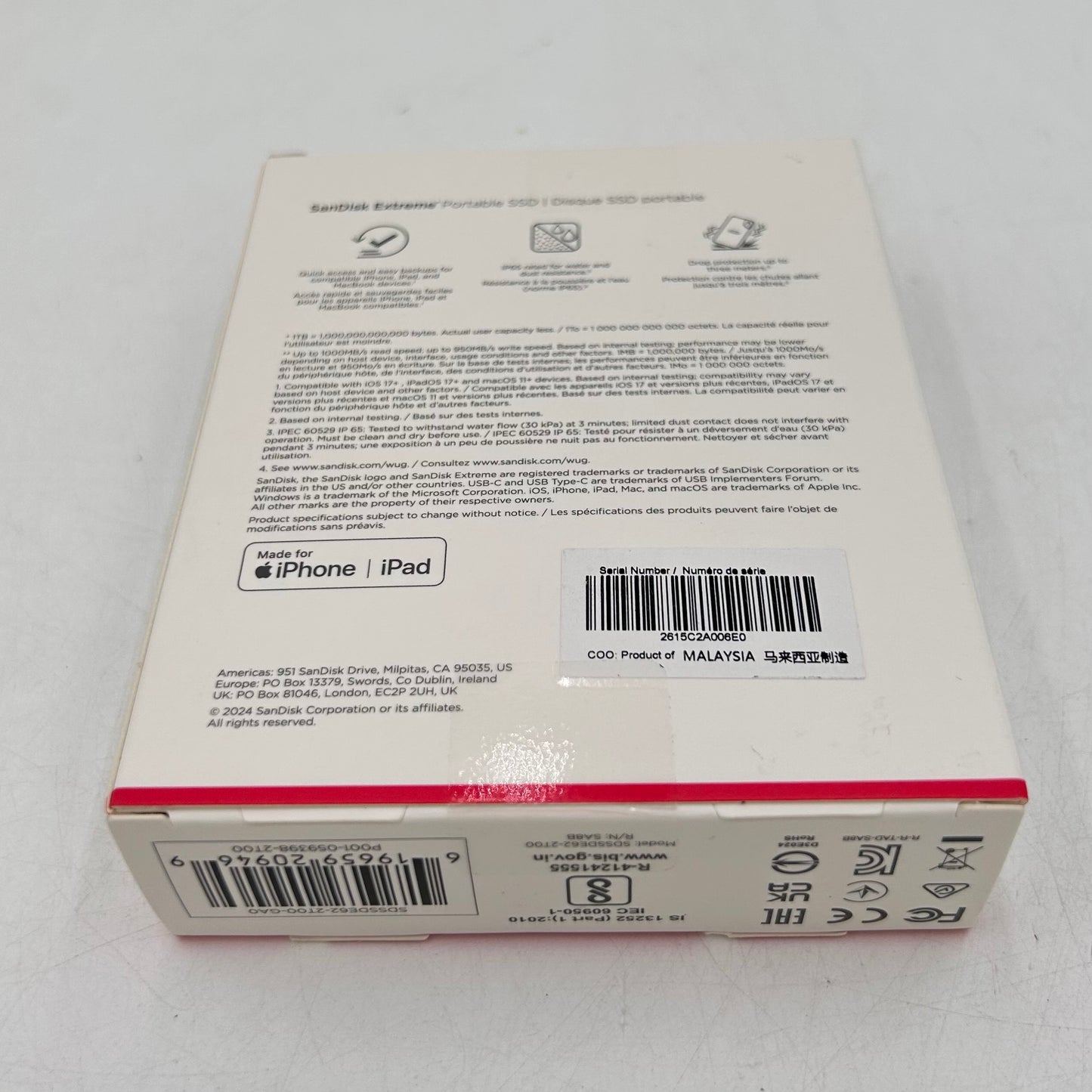 New SanDisk Portable Extreme Portable SSD 2TB USB-C to USB-C SSD SDSSDE62-2T00