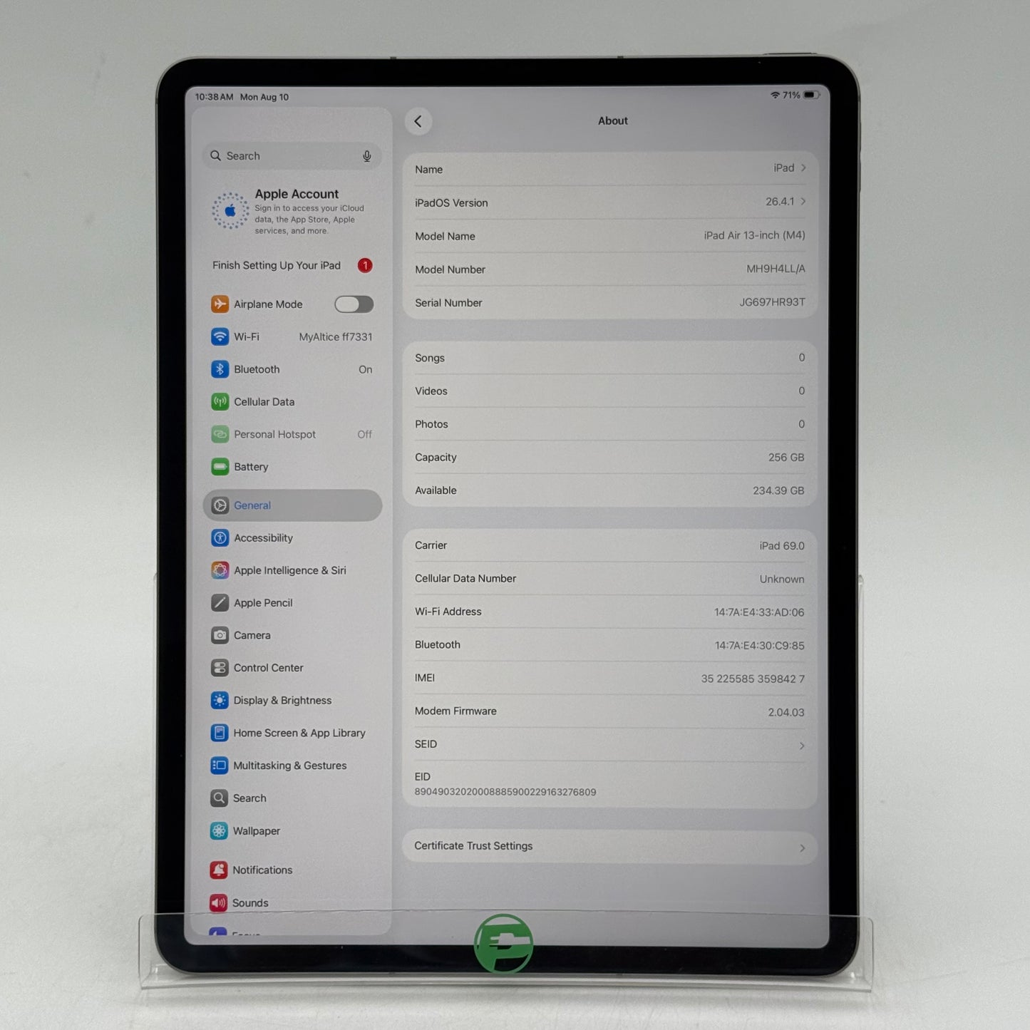 Factory Unlocked Apple iPad Air 13" M4 256GB Space Gray MH9H4LL/A