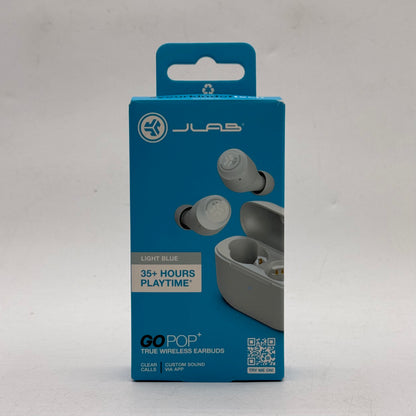 New JLab GoPop+ True Wireless Earbuds Light Blue EBGAIRPOPRLTBLU124