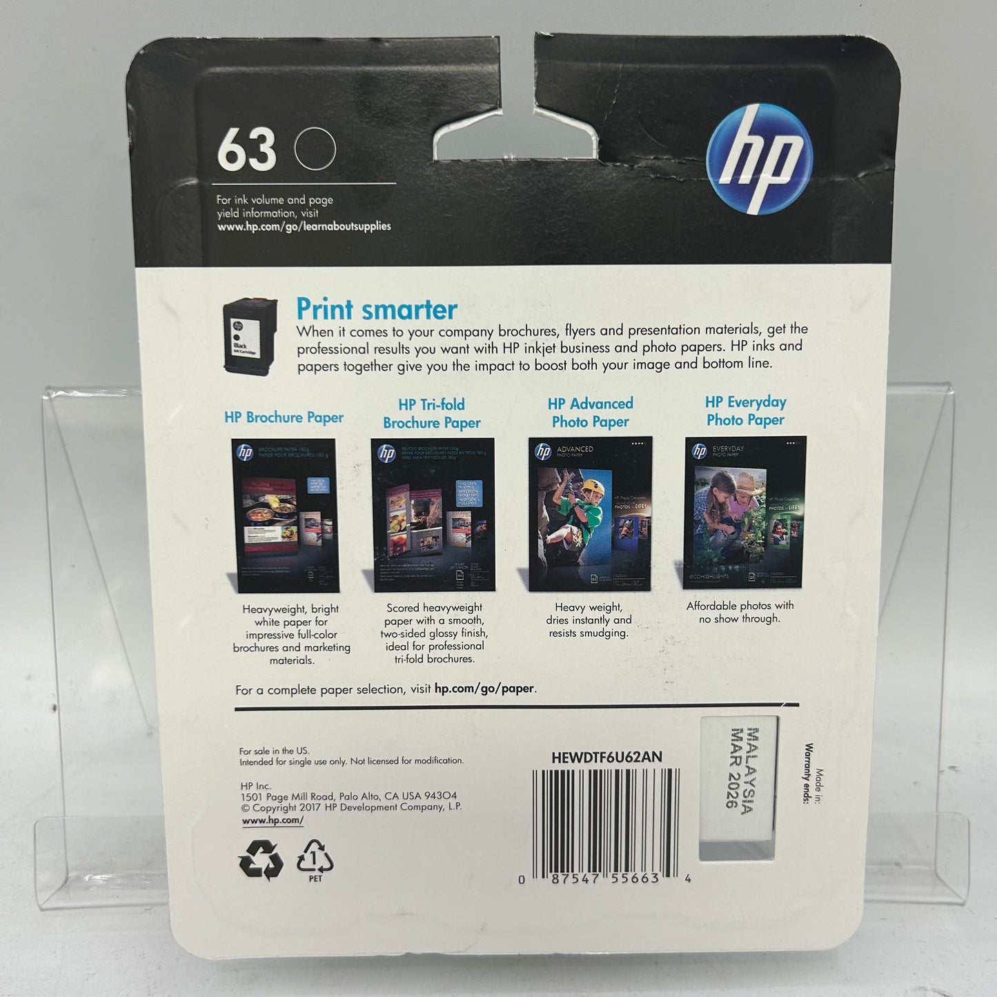 New HP 63 F6U62AN Black Noir Ink Cartridge