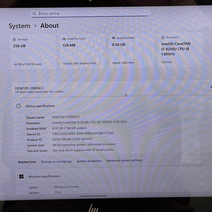 HP Envy x360 15M-CN0011DX 15.6" i5-8250U 1.6GHz 8GB RAM 256GB SSD